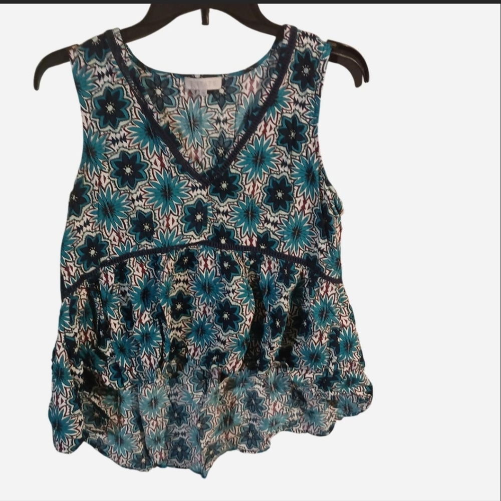 1.STATE Teal Floral High-Low Peplum Tank Top - Size Medium - Picture 1 of 6